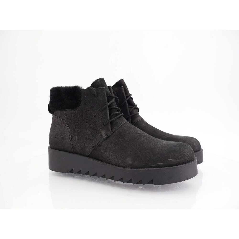 Eileen Fisher Kenille Genuine Shearling Trim Wedge Bootie Sz 11 Black Platform